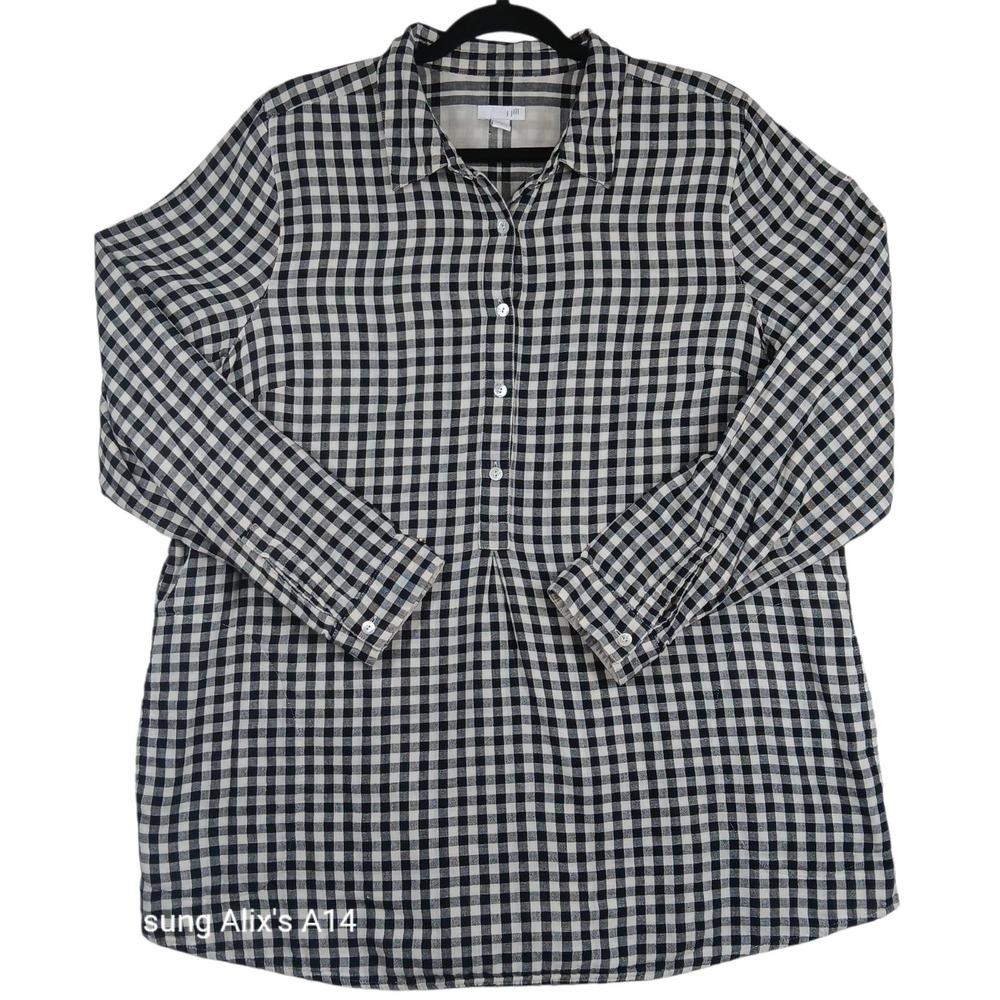 J.Jill Blouse‎ Size Large Long Sleeve Cotton Black White Gingham Check Shirt